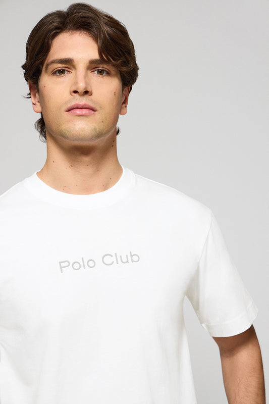 Camiseta blanca de manga corta y cuello redondo con logotipo Polo Club