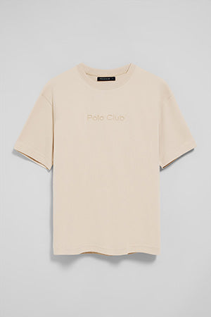 Beige round-neck short-sleeve tee with Polo Club logo