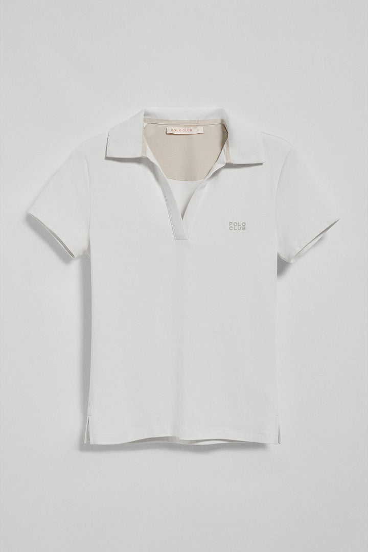 Polo Pedraza sin botones blanco con logo engomado Polo Club