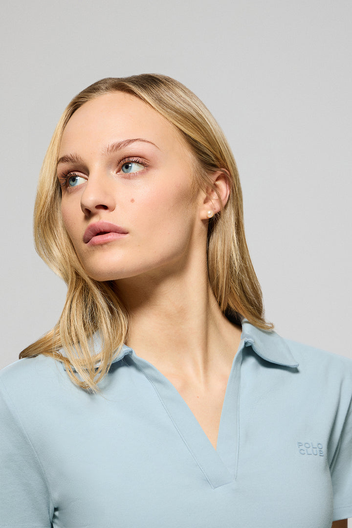 Light-blue buttonless polo shirt Pedraza with Polo Club rubber logo