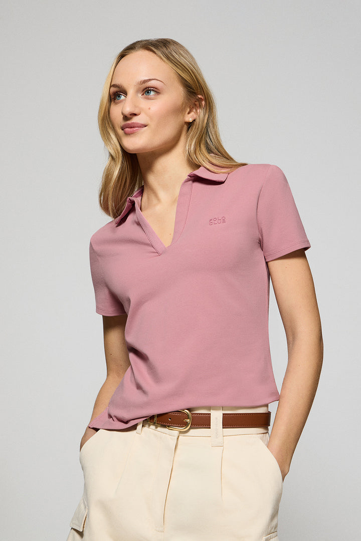 Dusty-pink buttonless polo shirt Pedraza with Polo Club rubber logo