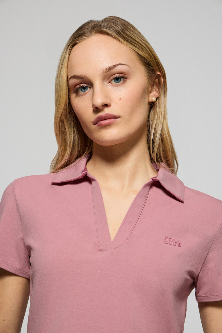 Dusty-pink buttonless polo shirt Pedraza with Polo Club rubber logo