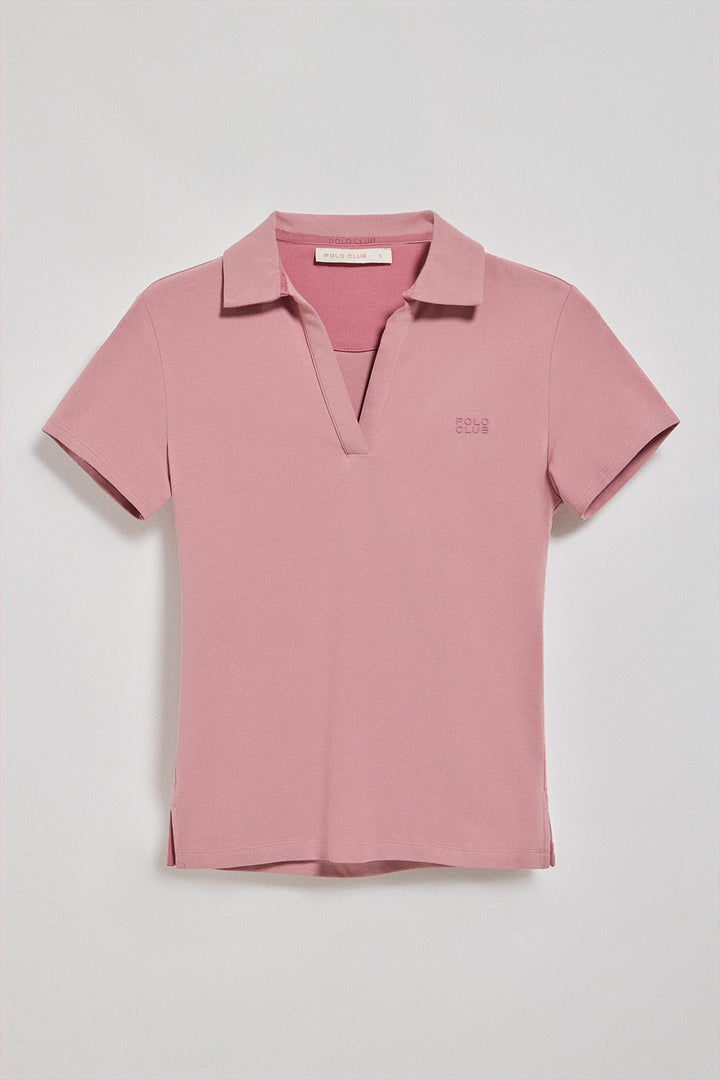Polo Pedraza sem botões rosa leve com logo engomado Polo Club