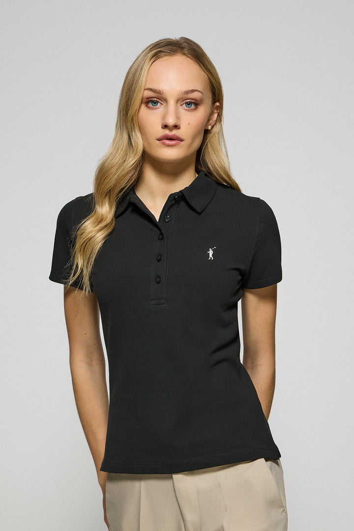Black five-button polo shirt Pereira with Rigby Go embroidery