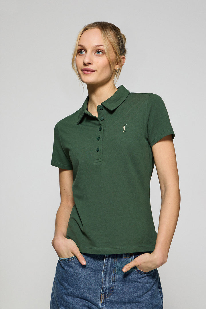 Polo Priyanka verde garrafa com cinco botões com bordado Rigby Go