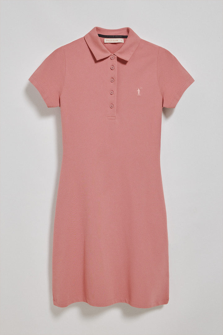 Vestido tipo polo rosa leve com logo Rigby Go