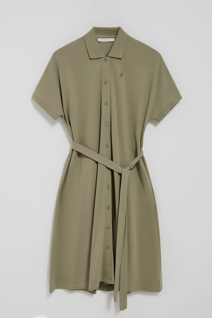 Green buttoned dress with PC embroidery