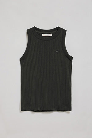 Camiseta top Tamika negra acanalada con detalle de botón nacarado Polo Club