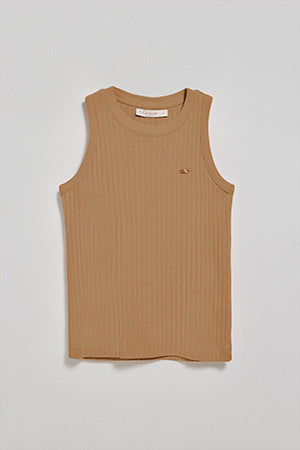 Camiseta top Tamika camel acanalada con detalle de botón nacarado Polo Club
