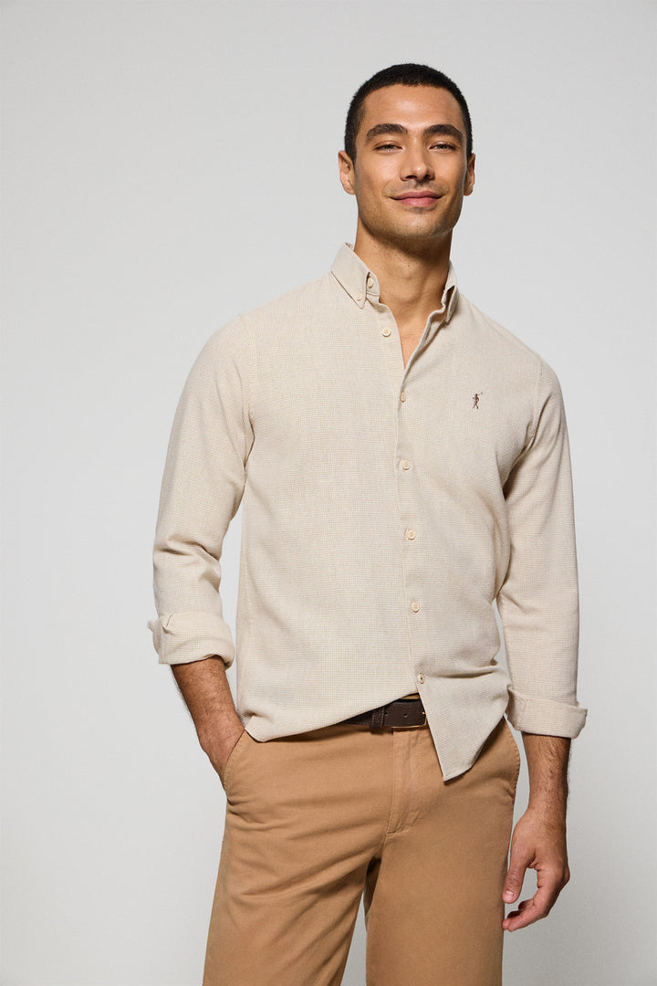 Beige houndstooth shirt Williams with Rigby Go embroidered logo