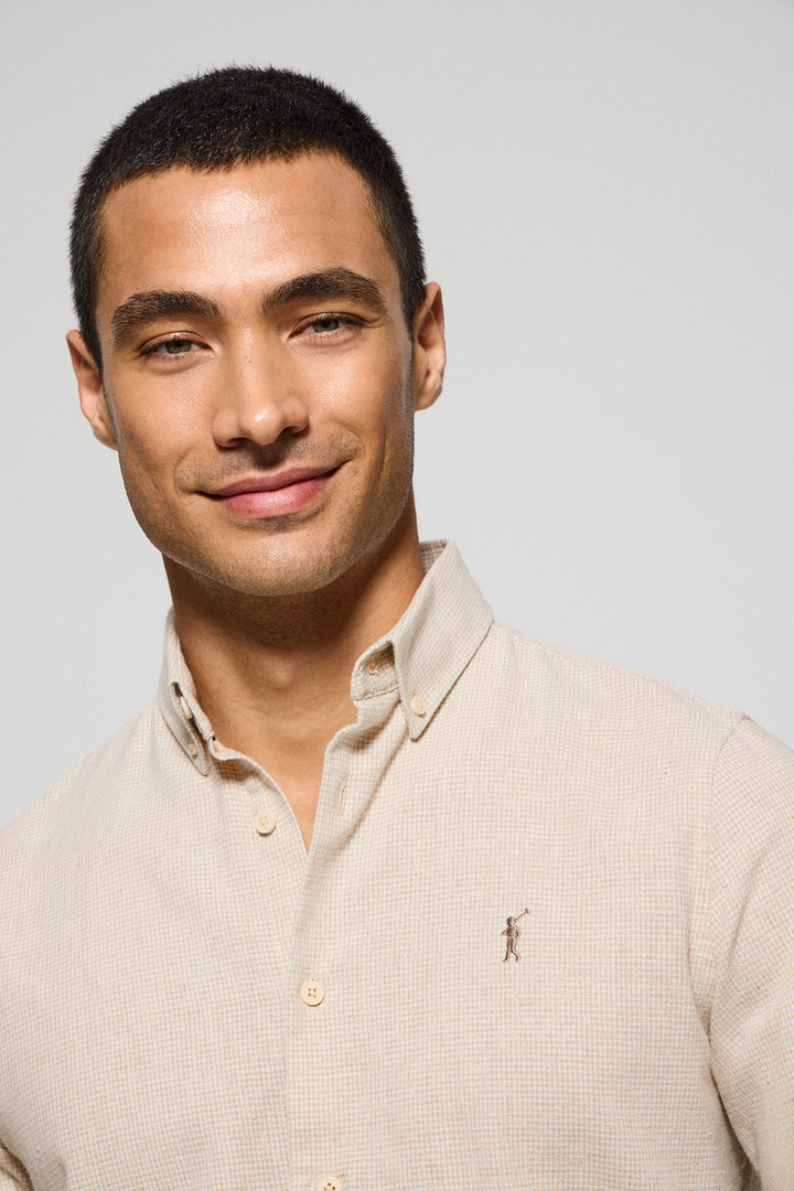 Beige houndstooth shirt Williams with Rigby Go embroidered logo