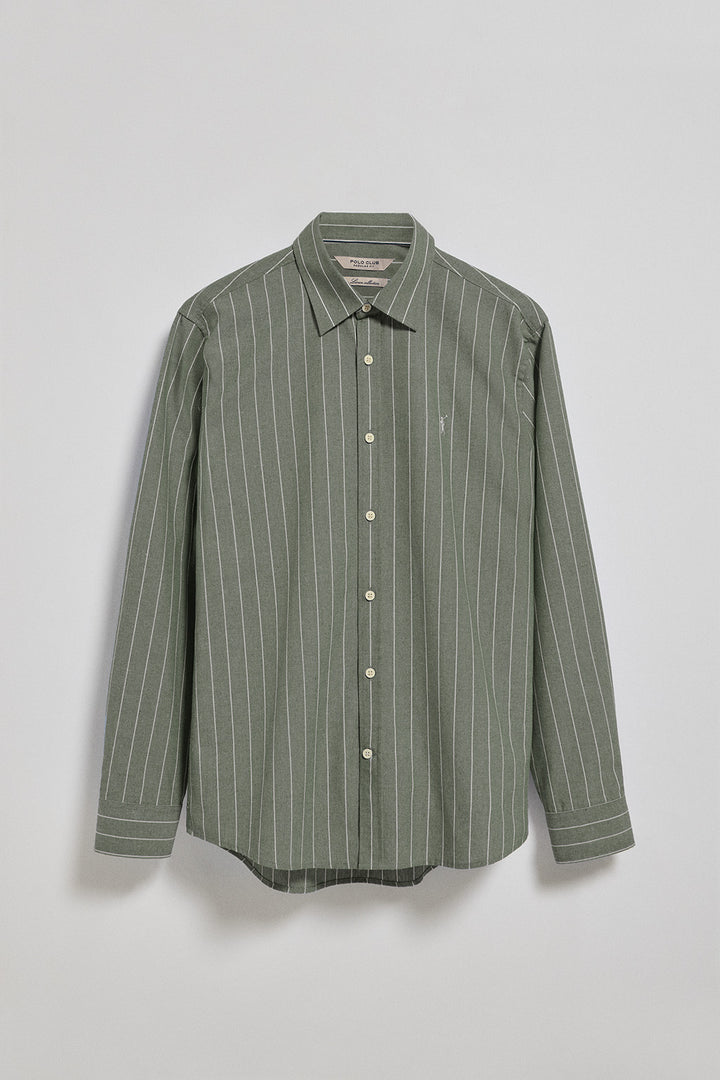 Camisa caqui St James às riscas regular fit com logo Rigby Go
