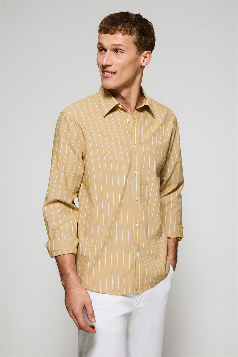 Camisa Amarillo Mostaza Camiseta Cuello Redondo Mostaza Claro Hombre