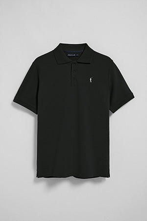 Polo preto de manga curta e três botões com logo bordado Rigby Go