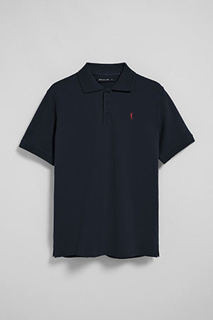 Polo azul marinho de manga curta e três botões com logo bordado Rigby Go