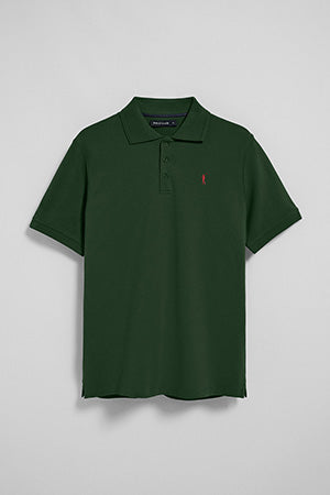 Polo verde garrafa de manga curta e três botões com logo bordado Rigby Go