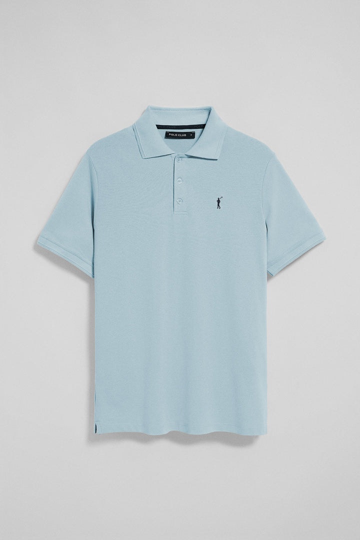 Polo azul claro de manga curta e três botões com logo bordado Rigby Go