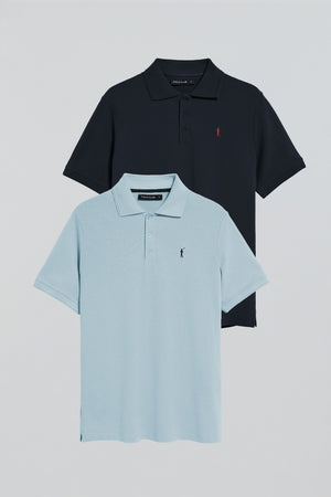 Three-button polo shirt with Rigby Go logo 2 pack (navy blue and light blue)