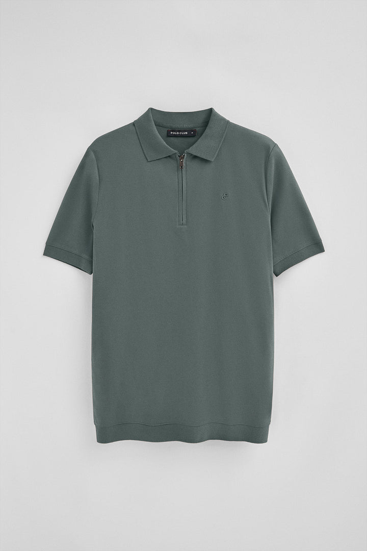 Polo cinzento pedra Esko com fecho de correr e monograma bordado