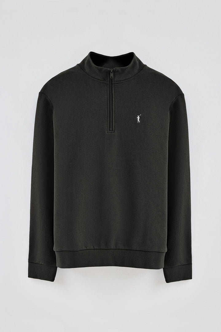 Sweatshirt preta com meio fecho de correr e bordado Rigby Go