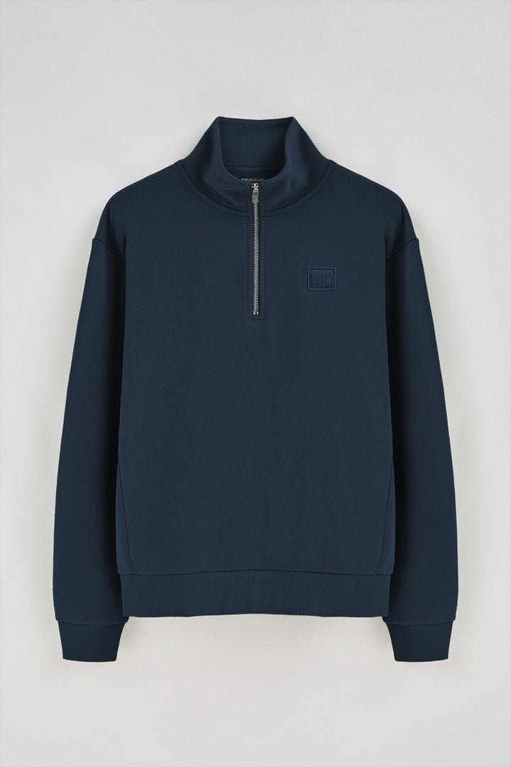 Sweatshirt azul marinho relax com meio fecho de correr com pormenor Polo Club