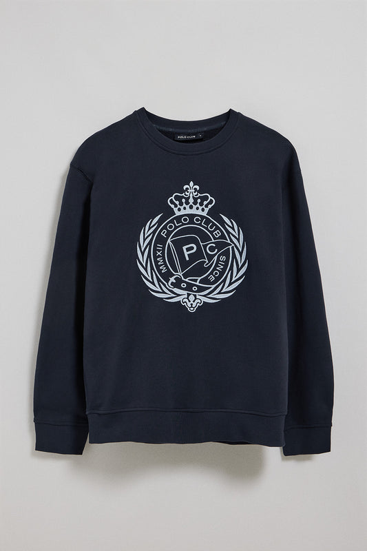 Sudadera Saddie azul marino con gráfico náutico bordado
