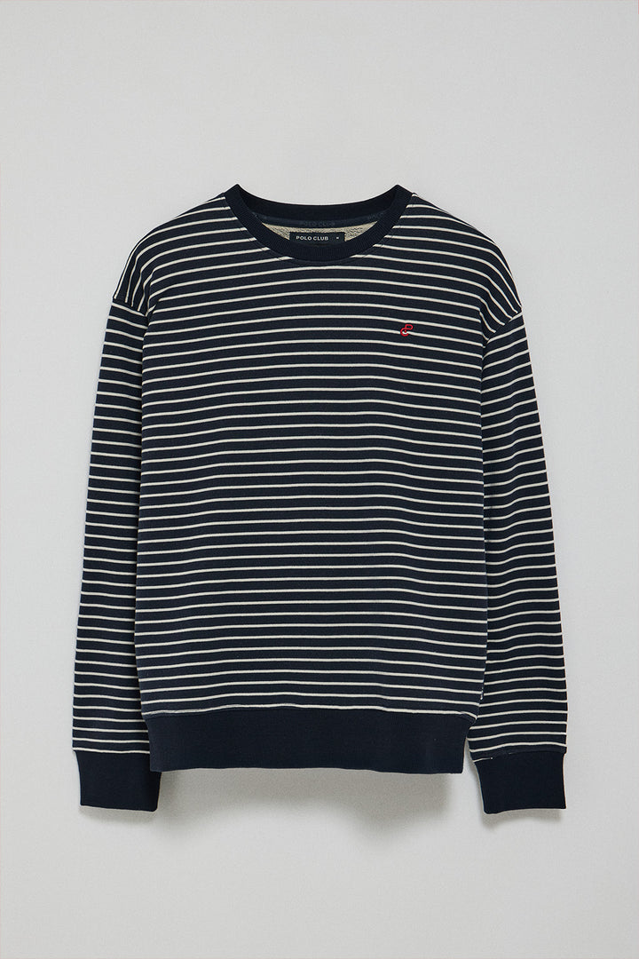 Sweatshirt Captain azul marinho às riscas com monograma bordado