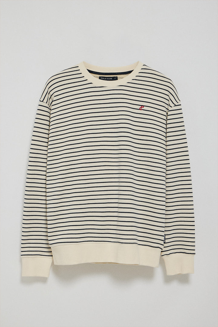Sweatshirt Captain cor crua às riscas com monograma bordado