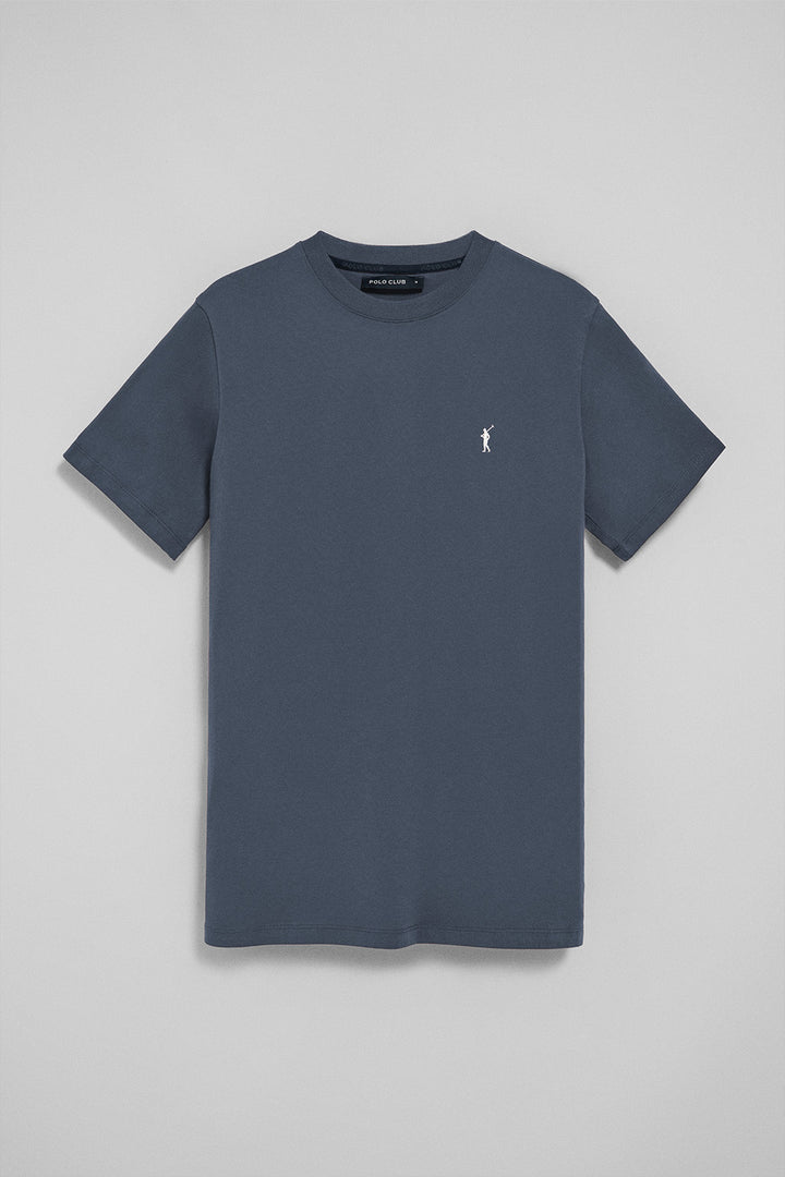 Camiseta azul denim con cuello redondo y bordado Rigby Go