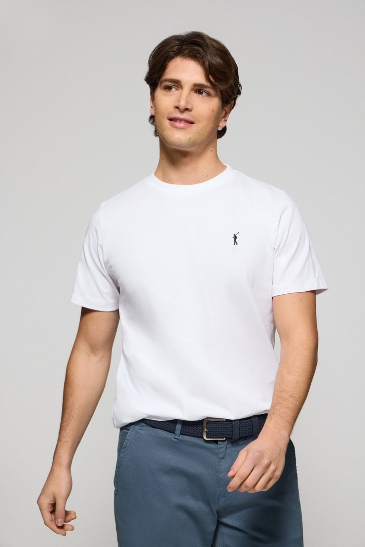 White round-neck T-shirt with Rigby Go embroidery