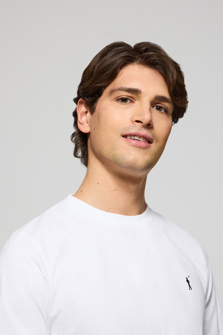 White round-neck T-shirt with Rigby Go embroidery