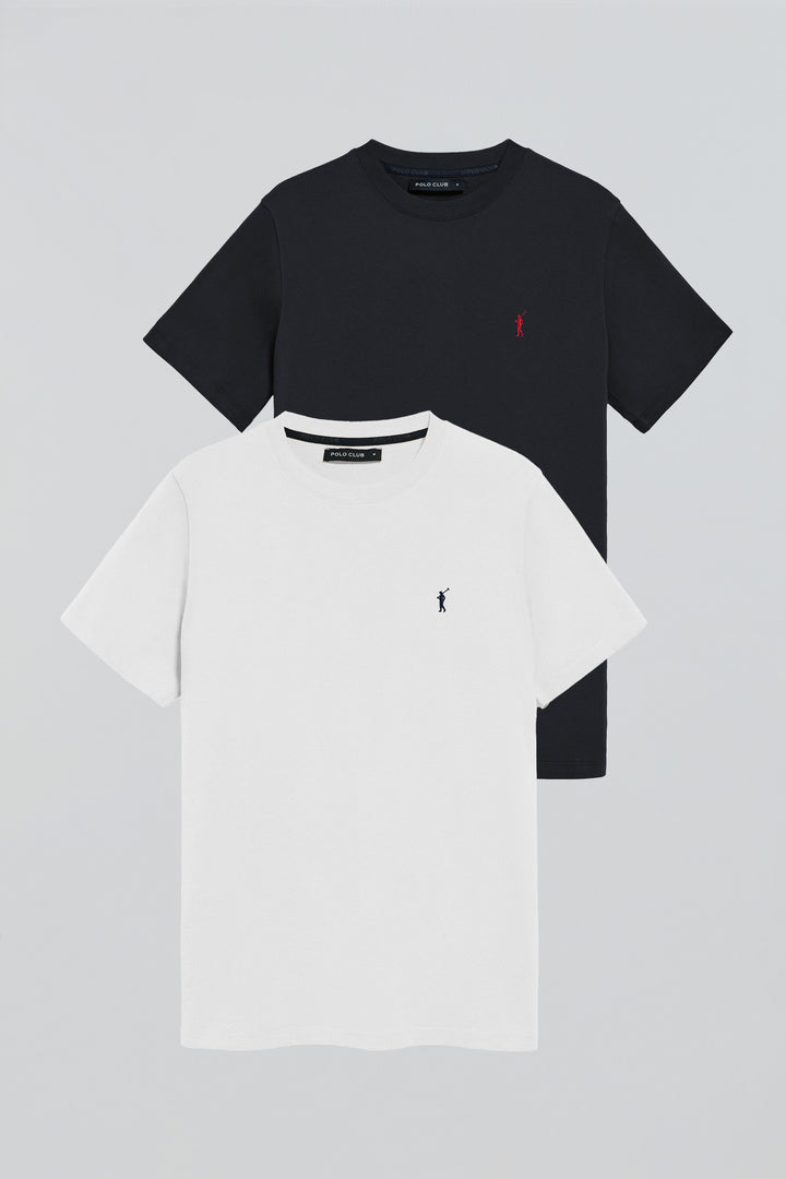 Pack de duas t-shirts em azul marinho e branco, com decote redondo e logo bordado Rigby Go