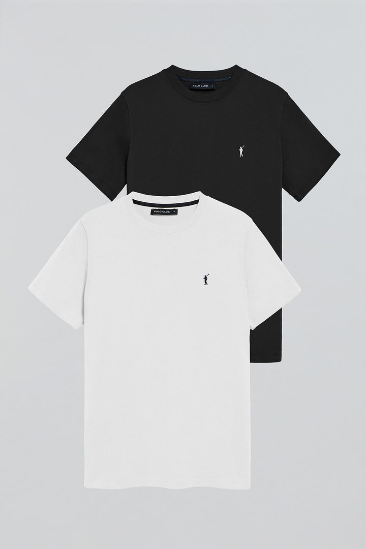 Pack de duas t-shirts preta e branca, com decote redondo e logo bordado Rigby Go