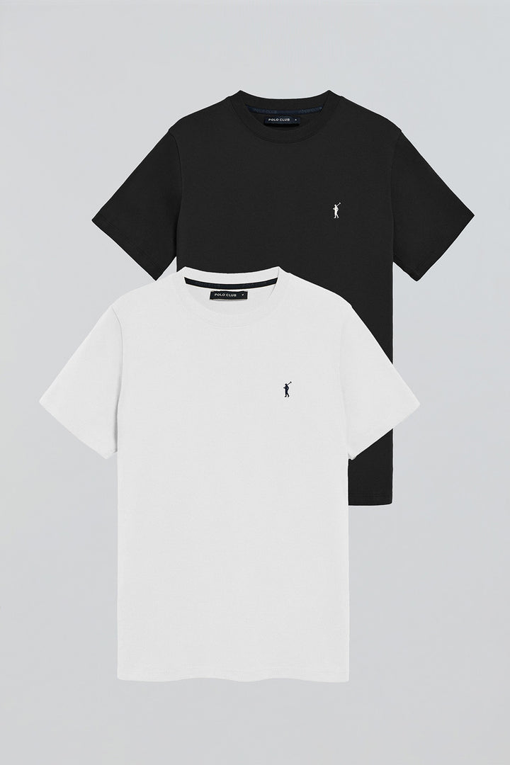 Pack de duas t-shirts preta e branca, com decote redondo e logo bordado Rigby Go
