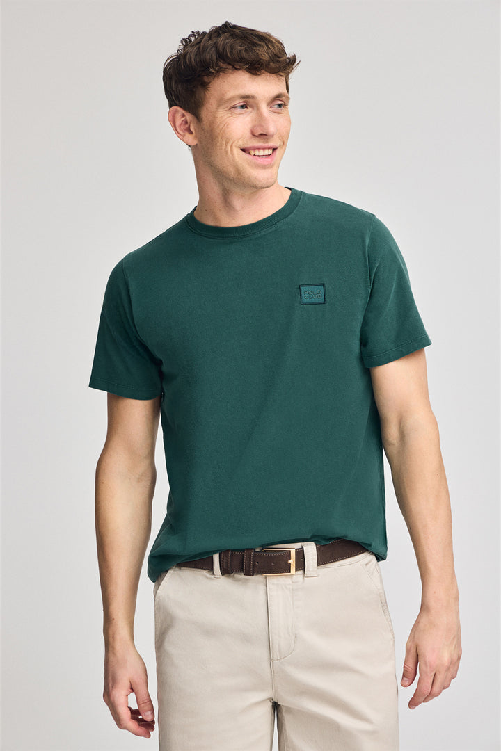 Emerald-green garment-dyed T-shirt with Polo Club detail