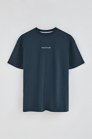T-shirt azul marinho com decote redondo e print náutico