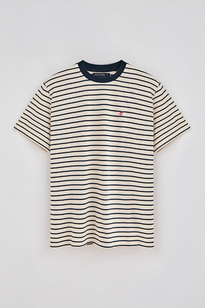 Camiseta de rayas azul marino y beige con monograma bordado