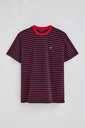 Camiseta de rayas rojas y azul marino con monograma bordado