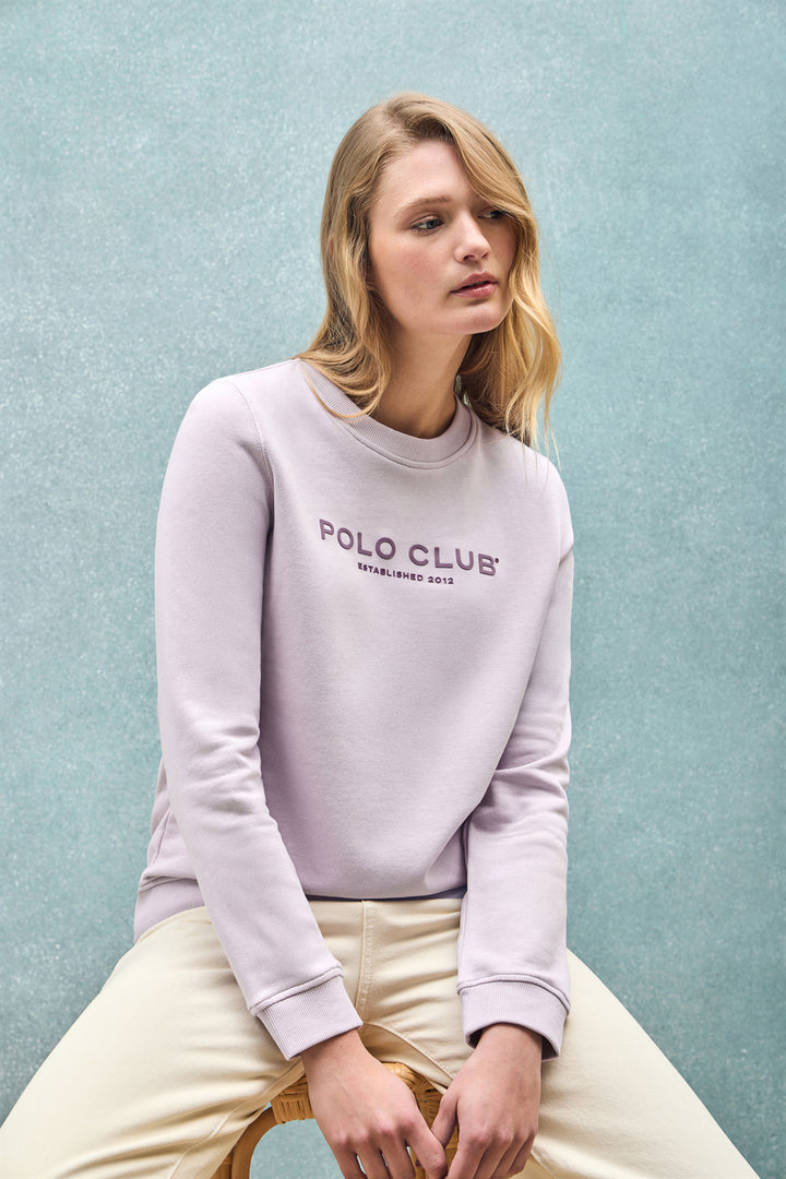 Lavender sweatshirt with Polo Club rubber logo