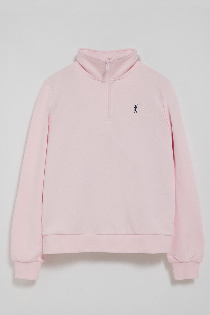 Sweatshirt rosa com meio fecho de correr e bordado Rigby Go