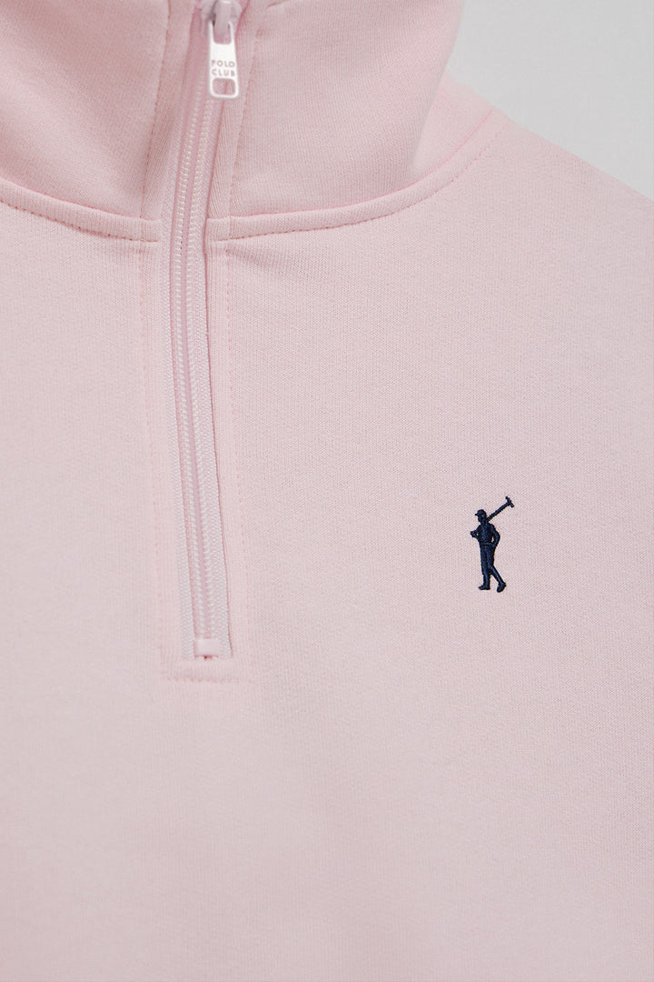 Sweatshirt rosa com meio fecho de correr e bordado Rigby Go