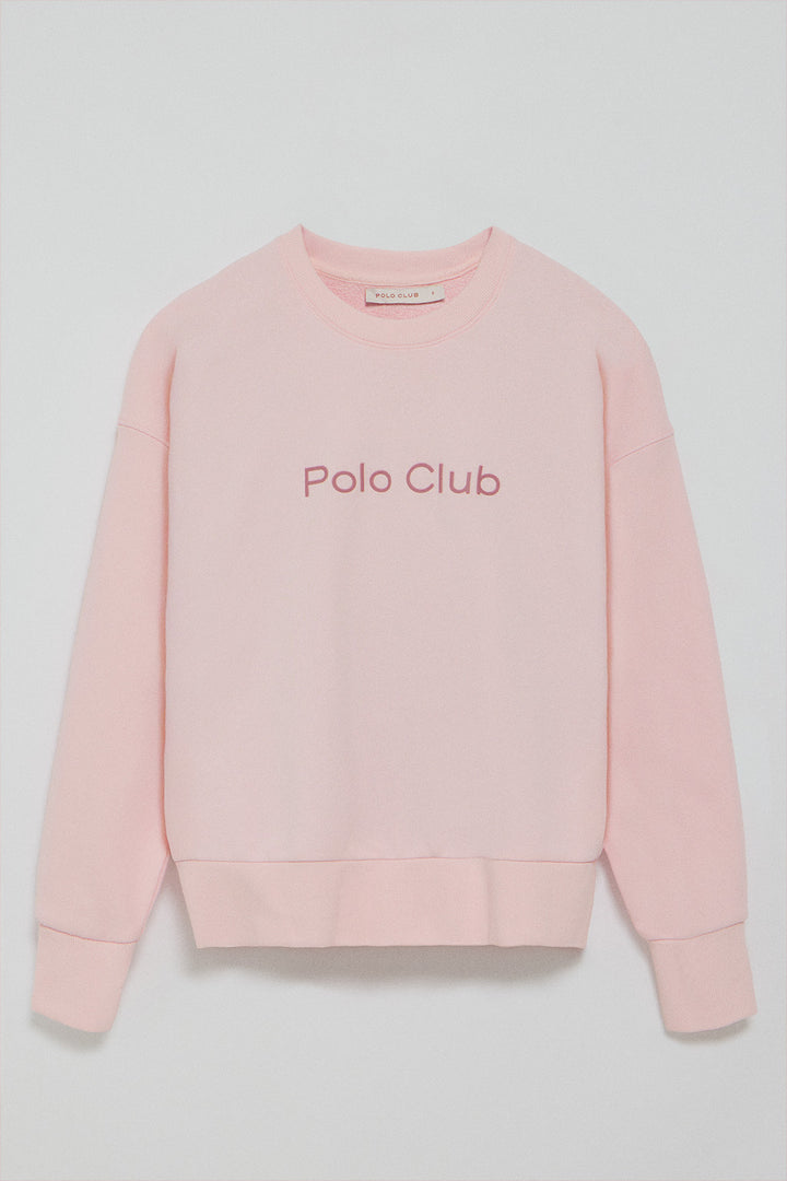 Sudadera rosa con logo frontal engomado Polo Club