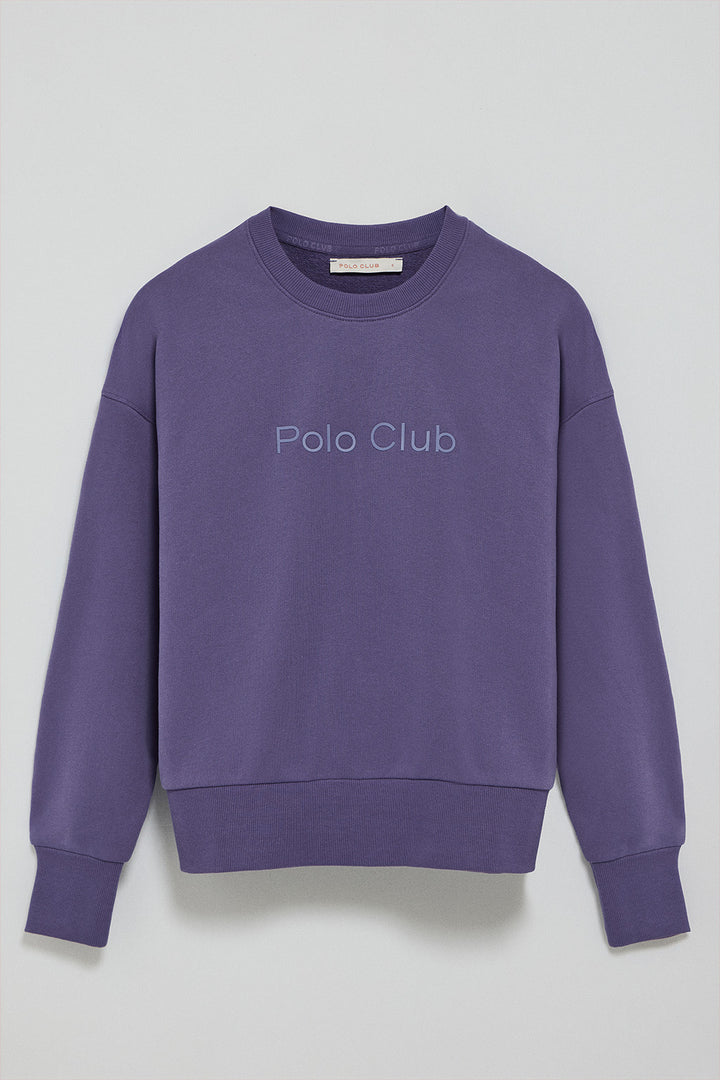 Sudadera violeta azulado con logo frontal engomado Polo Club