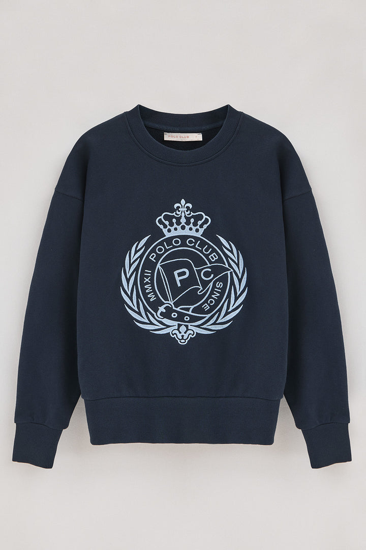 Sweatshirt Syren azul marinho com grafismo náutico bordado