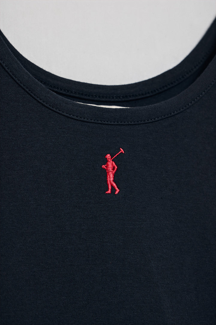 Navy-blue tank top with Rigby Go embroidery