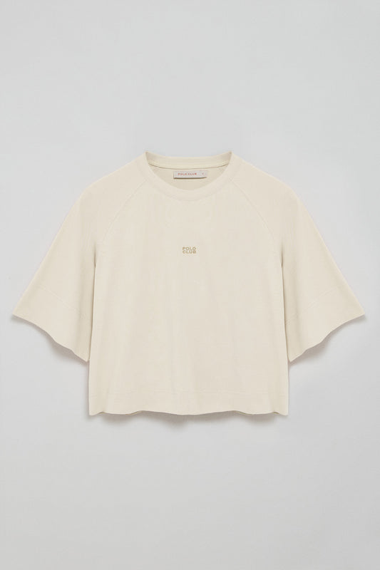 T-shirt cor crua Danae com logo bordado