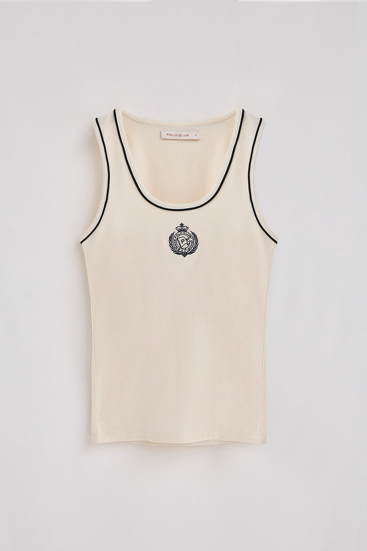 T-shirt cor crua de alças com escudo náutico