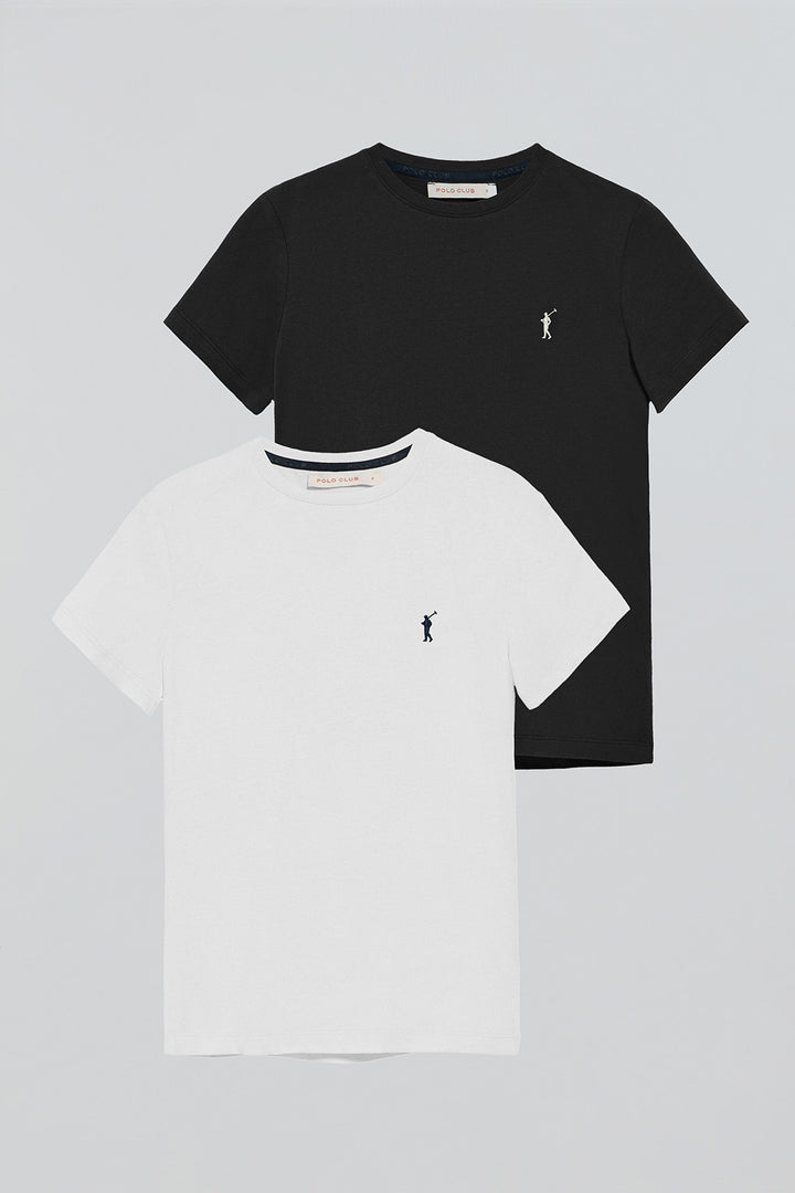 Pack de duas t-shirts de manga curta em preto e branco com logotipo bordado Rigby Go