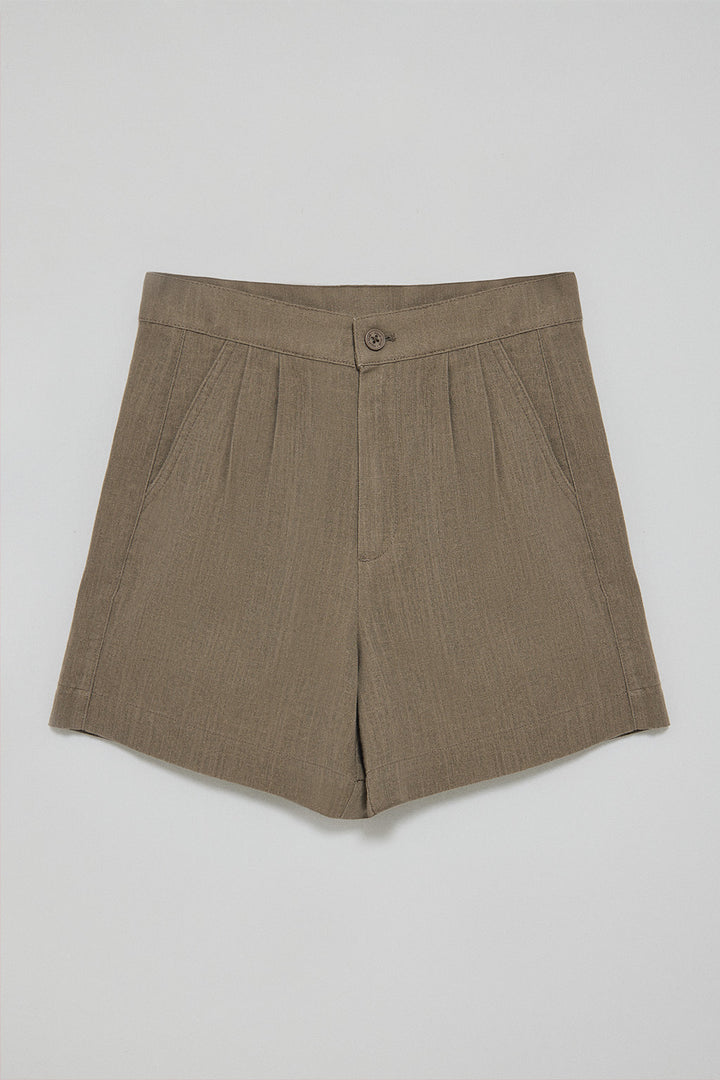 Calção curto Soller cor taupe de linho e algodão com pormenor Polo Club