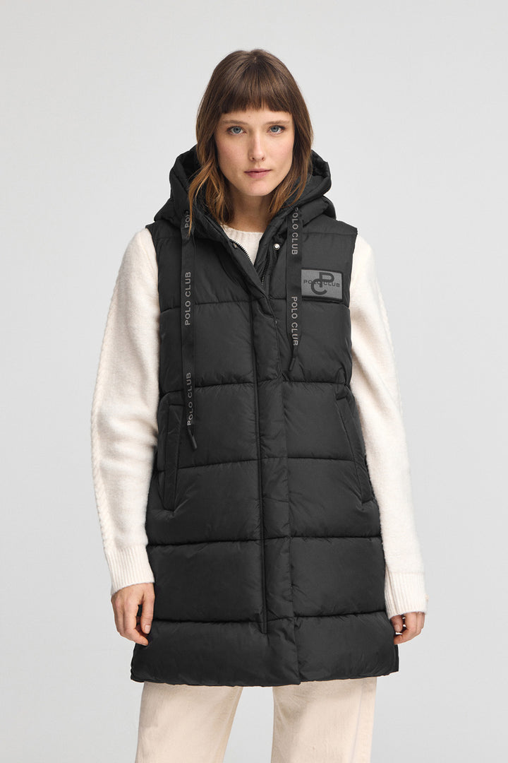 Black reversible long vest with Polo Club logo